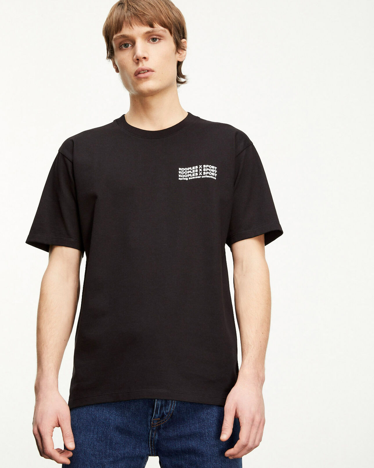 The Kooples MEN BLACK black cotton t-shirt with logo trio