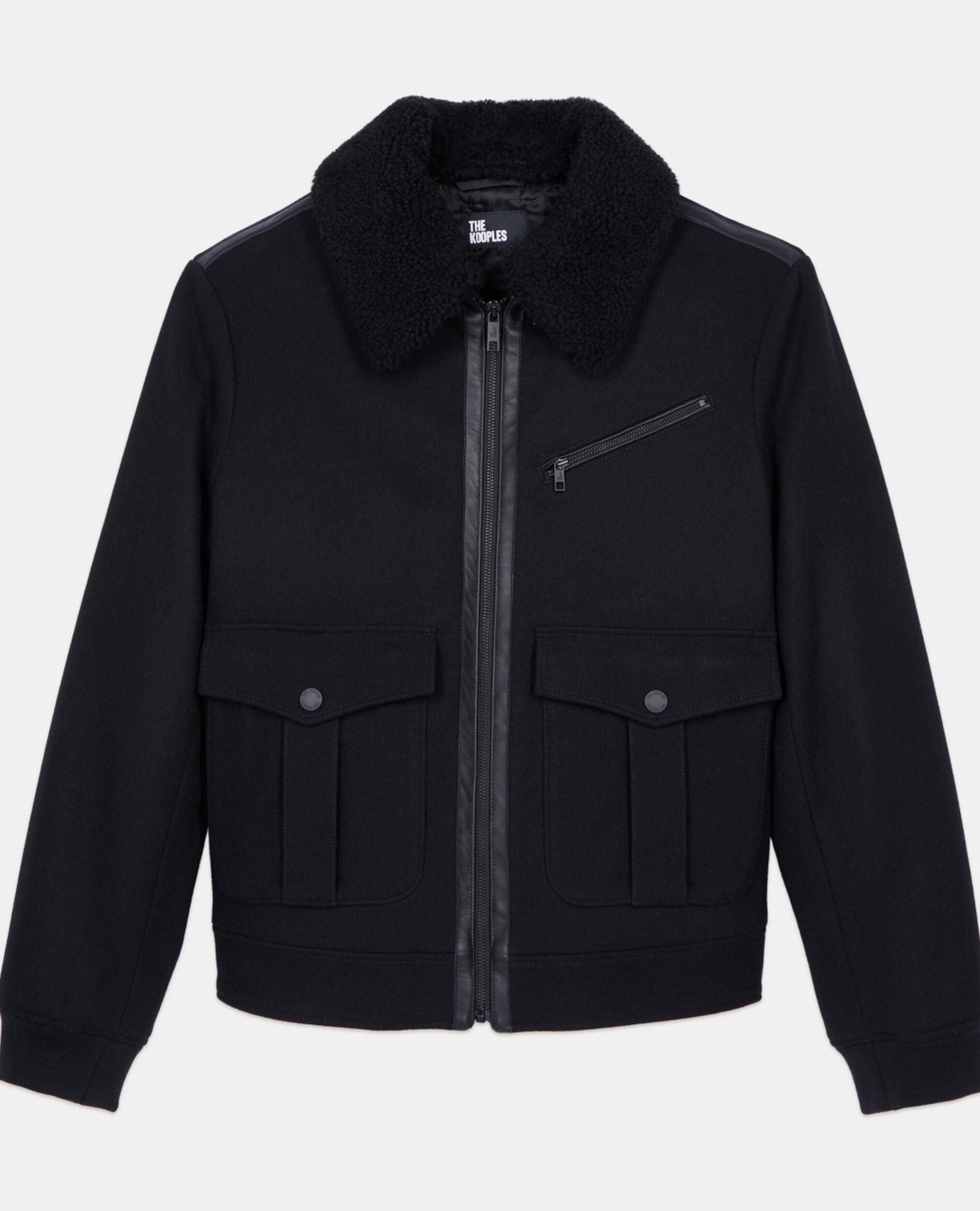 Black wool blend aviator jacket, BLACK, hi-res image number null