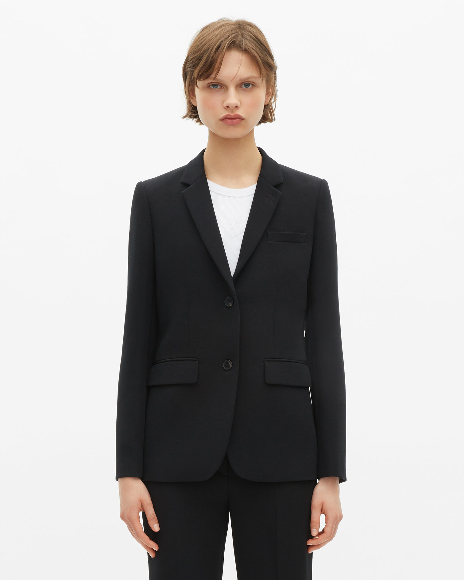 Kostümjacke aus schwarzem Krepp, strukturierter Schnitt, BLACK, hi-res image number null