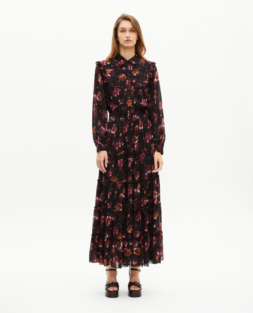 The Kooples DAMEN BLACK - RED langes kleid mit rosenprint bordeaux