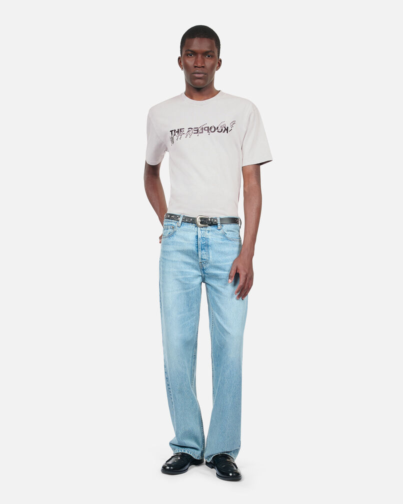 The Kooples HERREN STONE GREY graues t-shirt „what is“ mit nieten