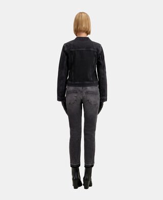 The Kooples WOMEN BLACK WASHED black denim biker jacket