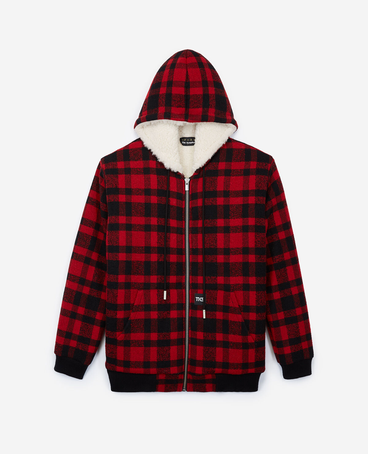 Wool black and red check jacket The Kooples US
