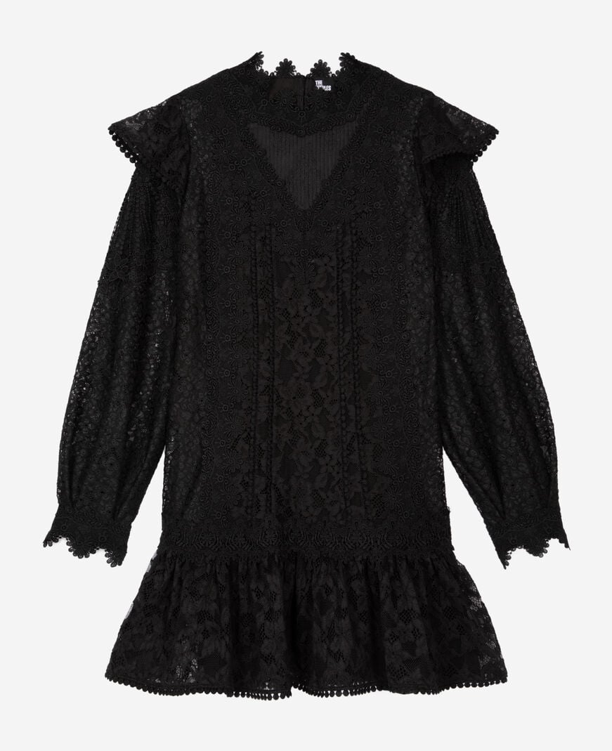 The Kooples FEMME BLACK robe courte en dentelle noire