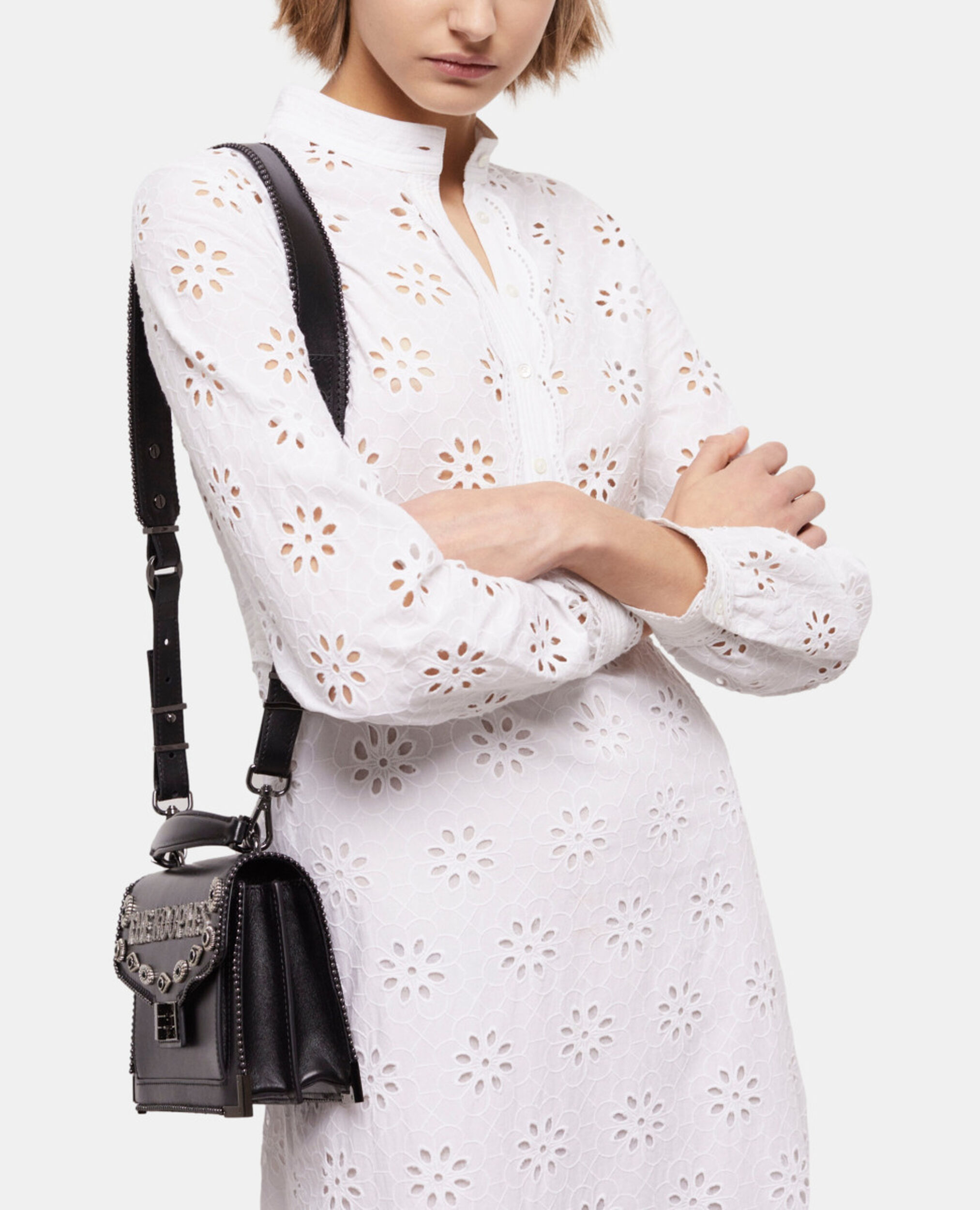 Long white dress with broderie anglaise, WHITE, hi-res image number null