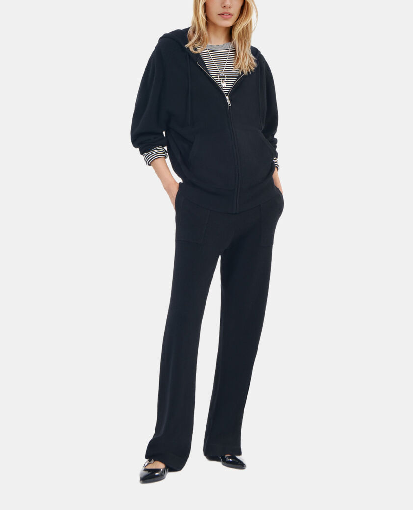 The Kooples FEMME BLACK sweatshirt &agrave; capuche en laine et cachemire noir