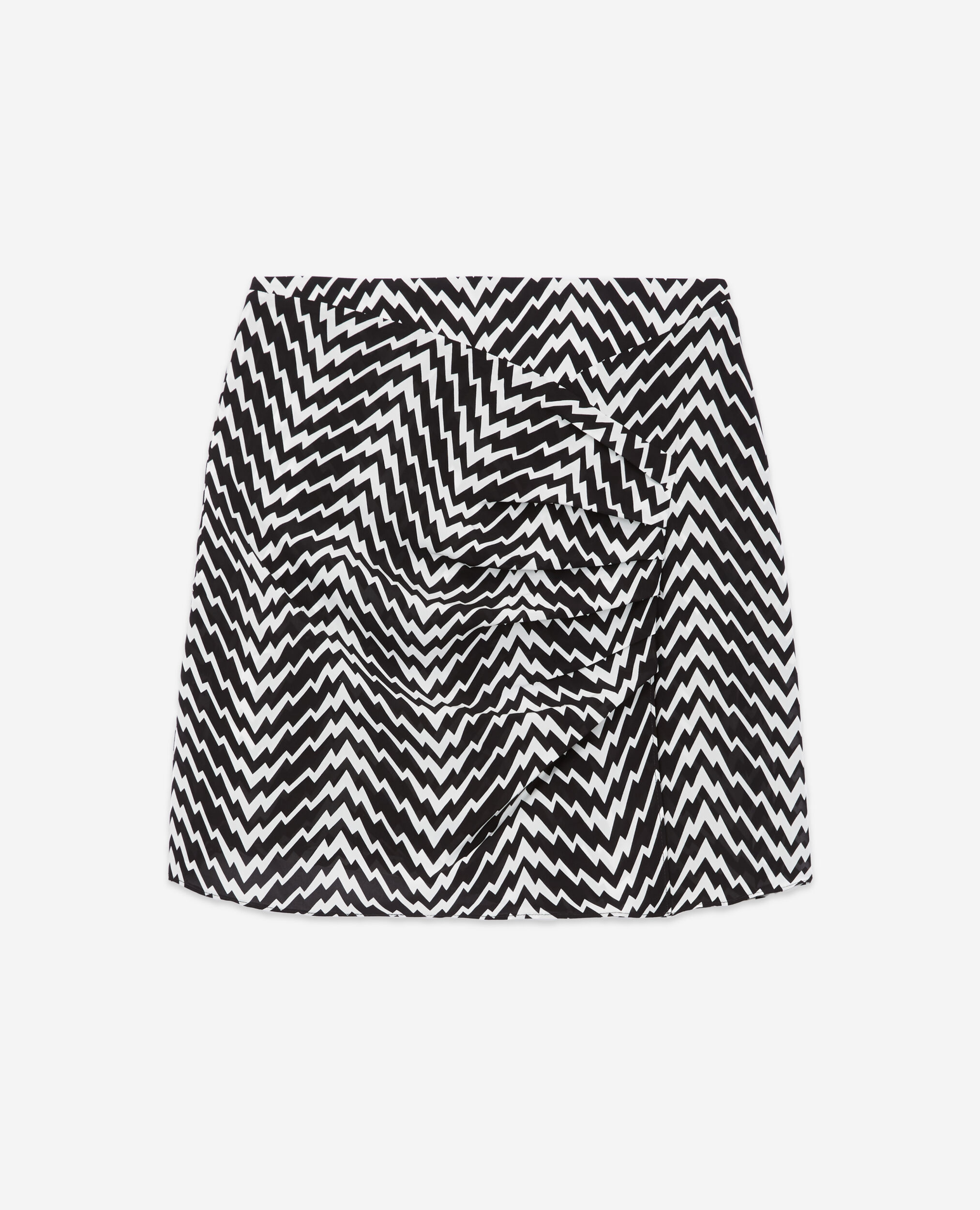 Short black draped skirt, BLACK WHITE, hi-res image number null