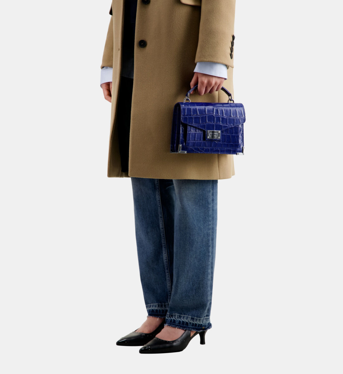 Small Emily bag in blue crocodile effect leather
