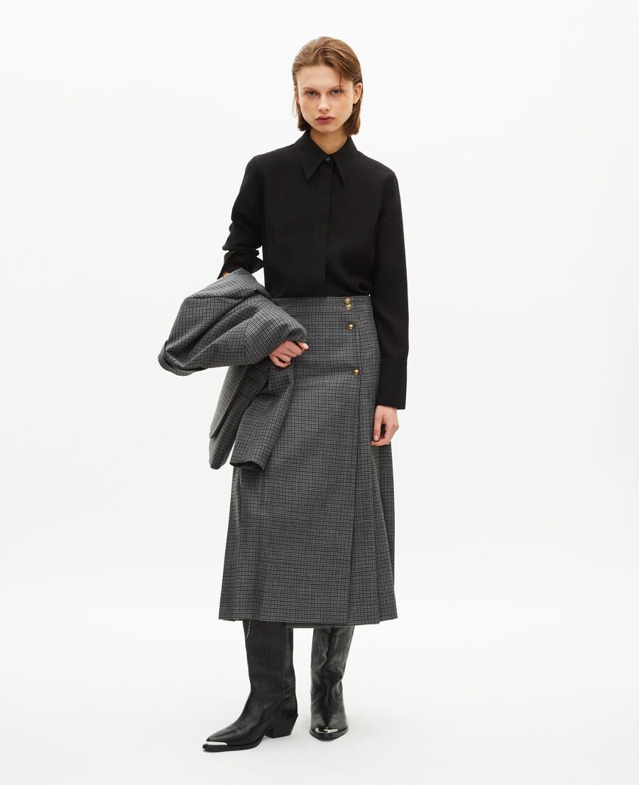 The Kooples F LIGHT GREY MEL/WHITE black and gray long wrap skirt