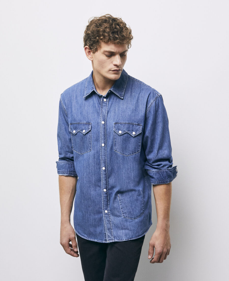 blue classic collar denim shirt