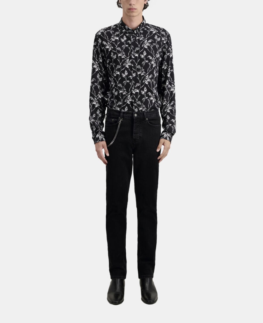 The Kooples HOMME BLACK WASHED jean noir droit avec chaîne