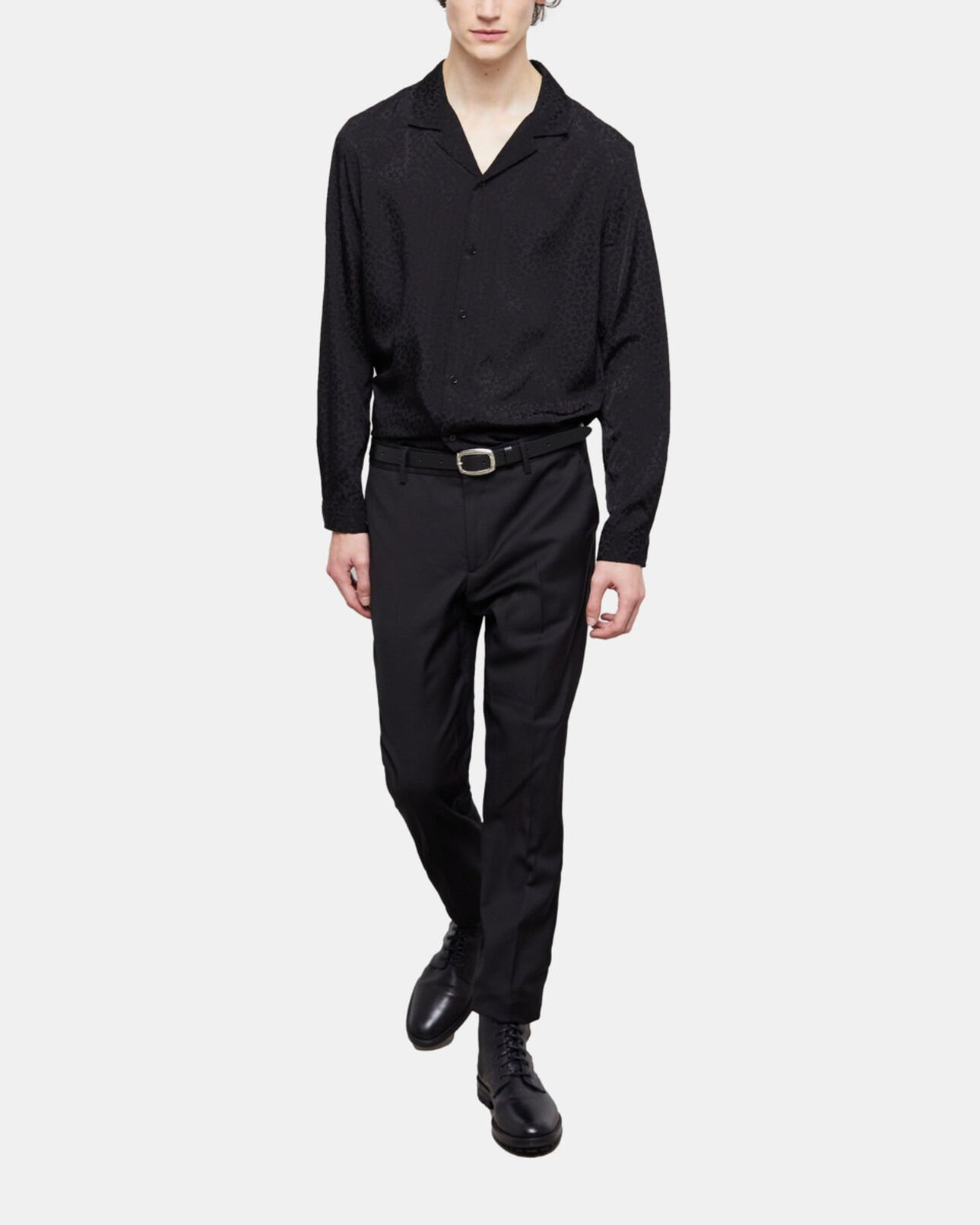 The Kooples MEN BLACK leopard print shirt with hawaiian collar
