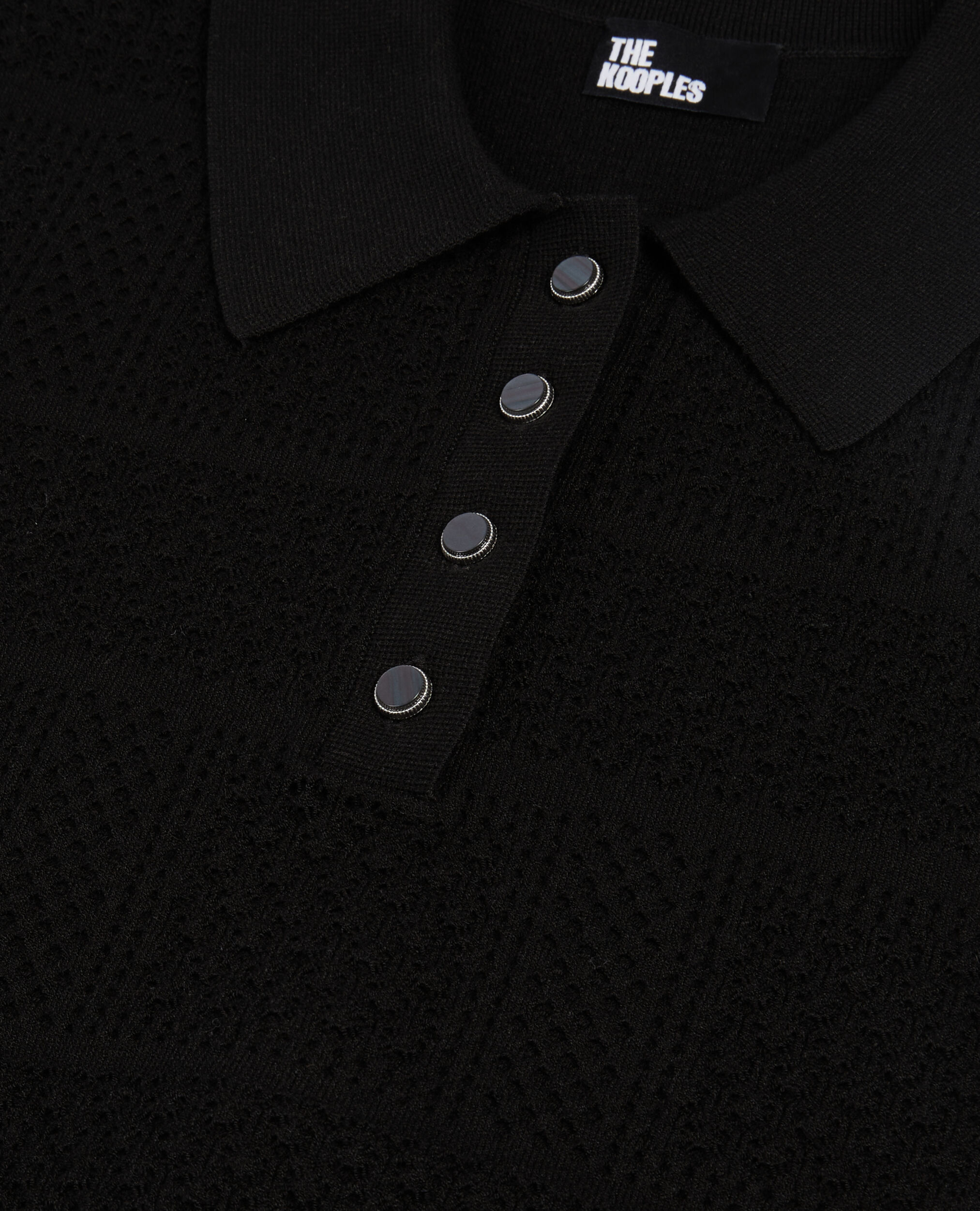 Schwarzes Poloshirt aus Ajour-Strick, BLACK, hi-res image number null