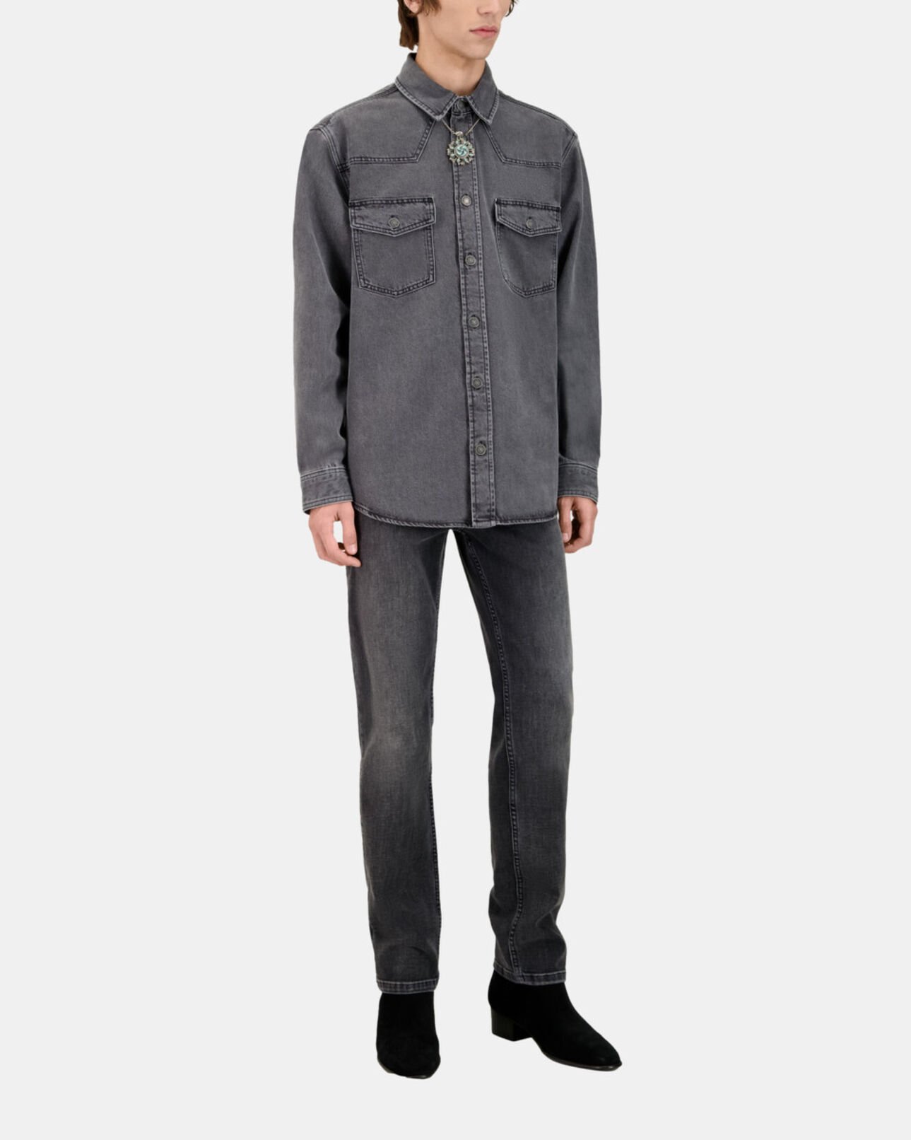 The Kooples HOMME DARK GREY chemise en denim grise