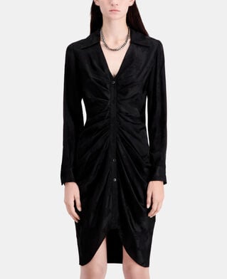 The Kooples FEMME BLACK robe noire mi-longue à fleurs avec fronces