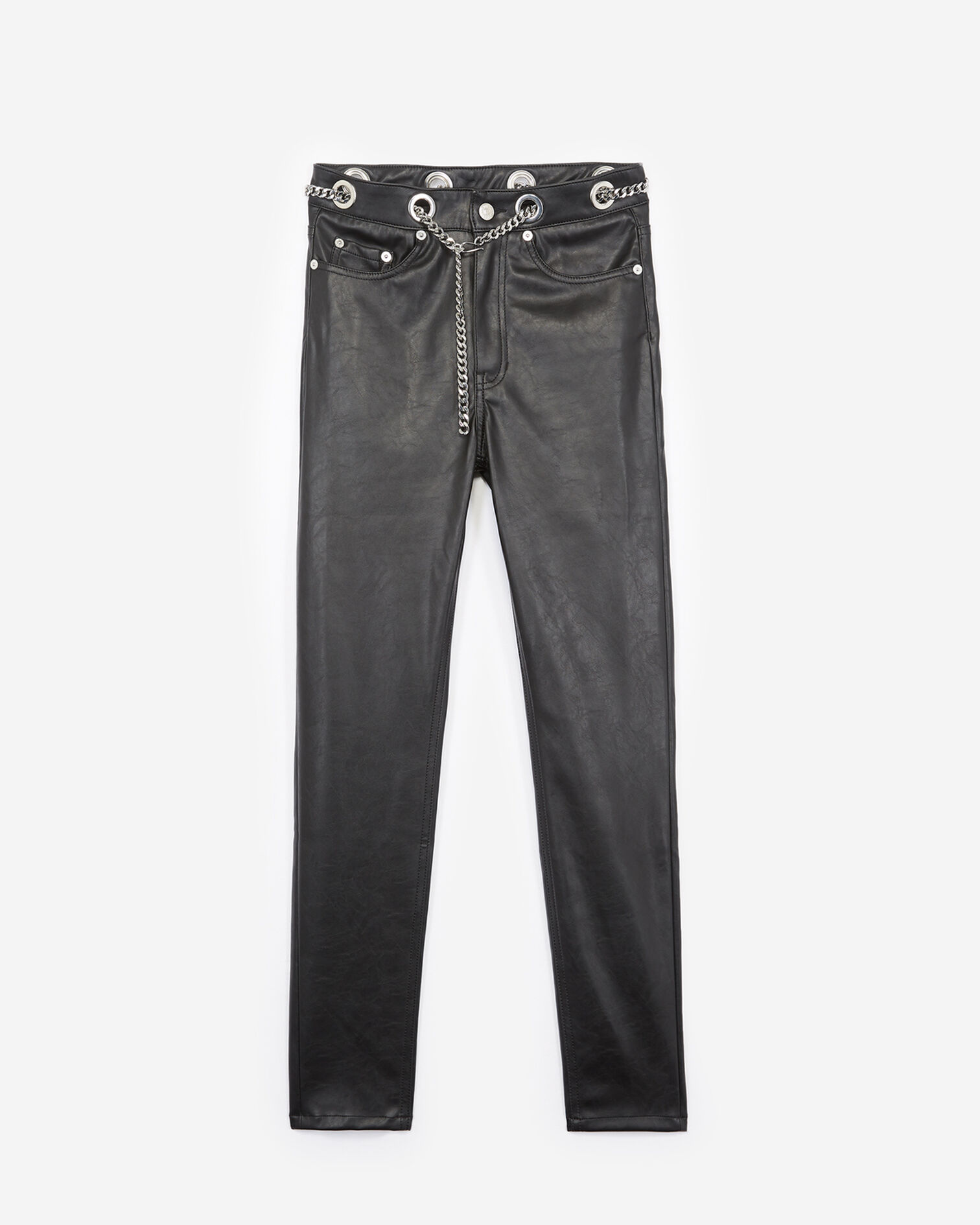 Leather-effect slim fit black jeans, eyelets, BLACK, hi-res image number null