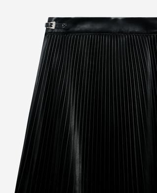 The Kooples F BLACK black leather-effect pleated long skirt