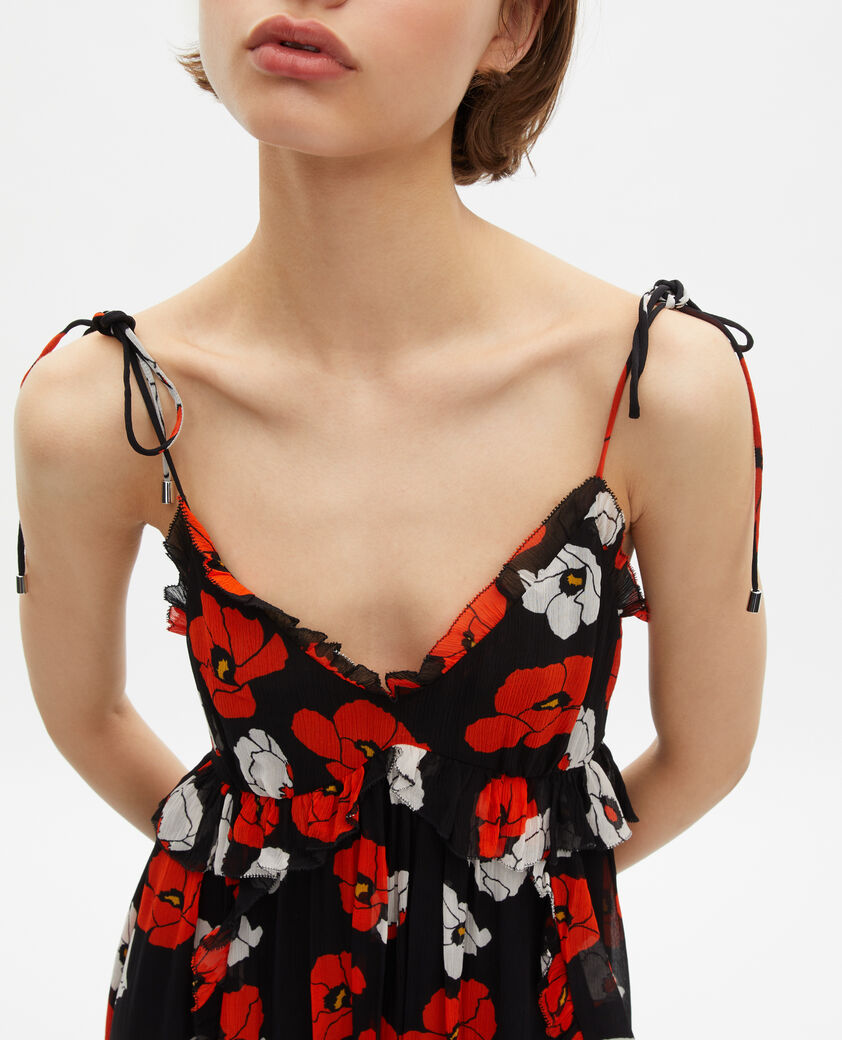 The Kooples WOMEN BLACK RED OFF WHITE black floral print short dress