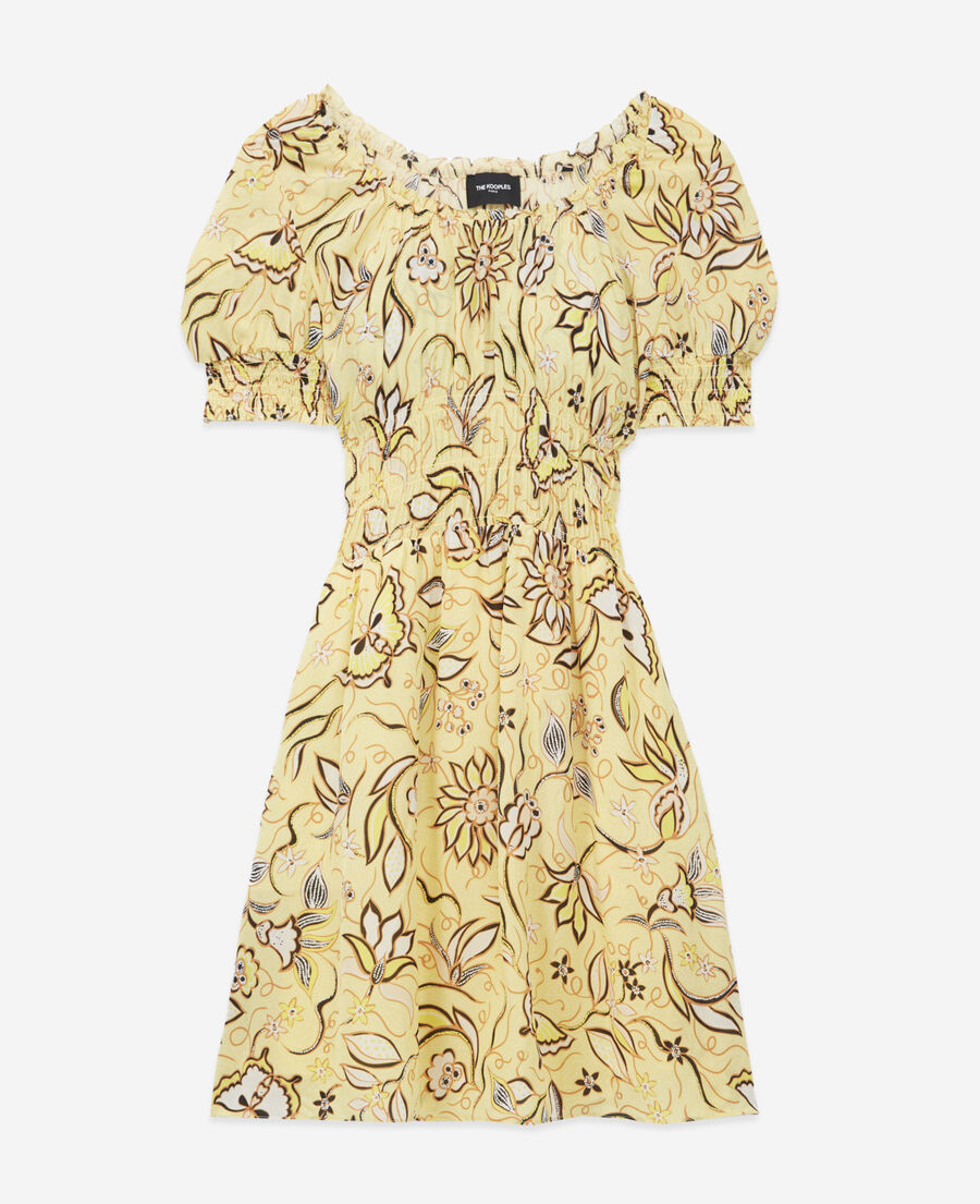 robe jaune à fleurs courte manches bouffantes