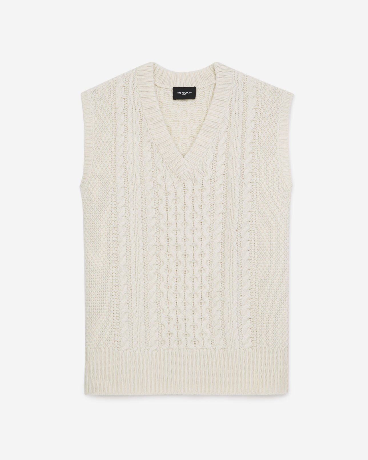 The Kooples FEMME OFF WHITE pull laine blanc sans manches à col v