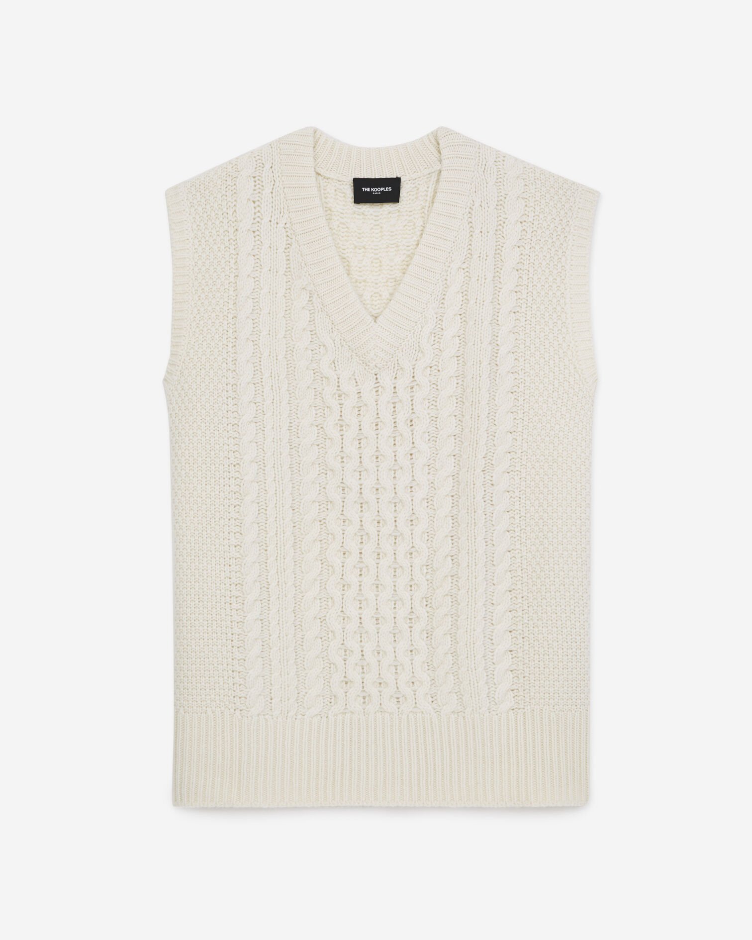 Pull laine blanc sans manches à col V, OFF WHITE, hi-res image number null