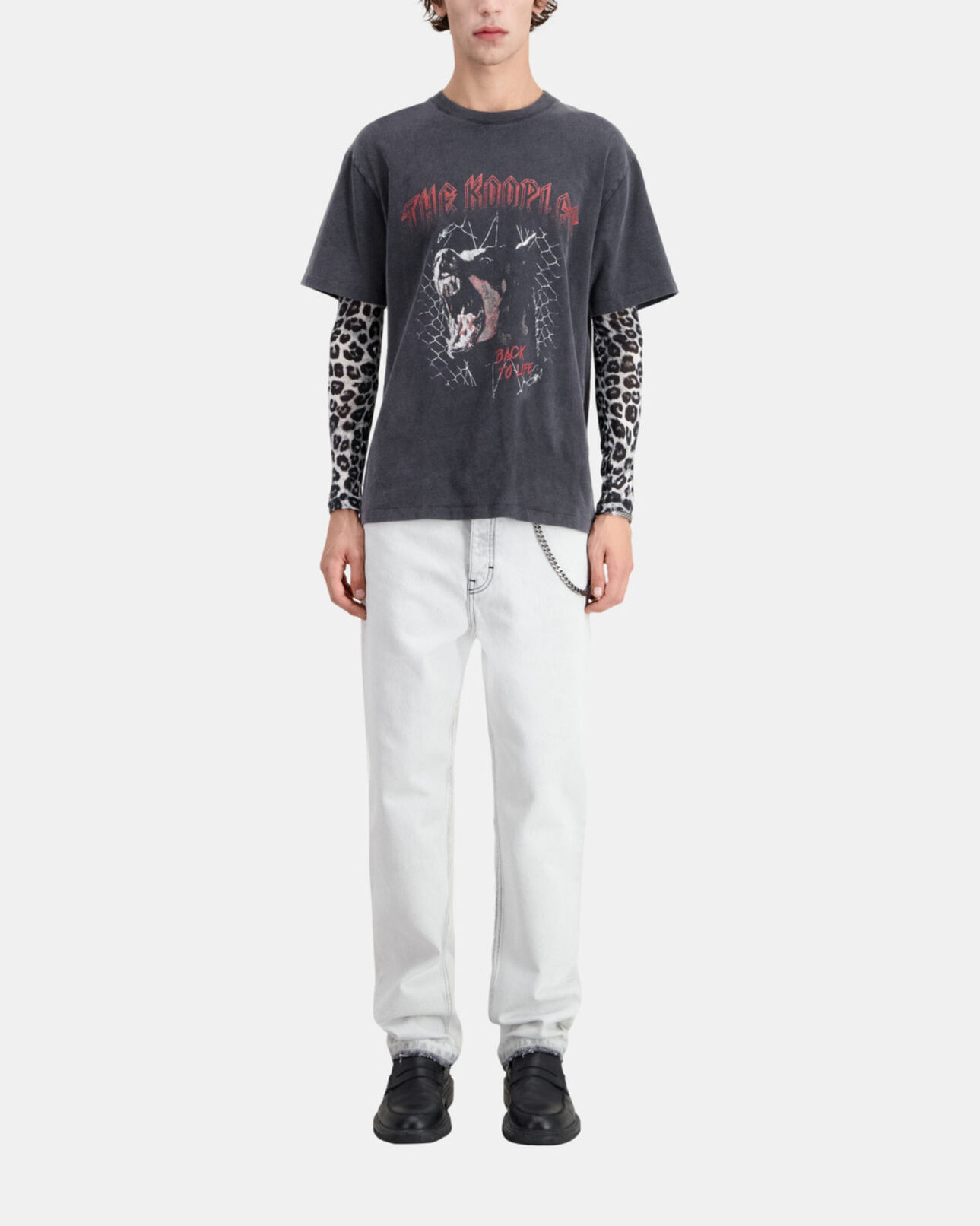 The Kooples MEN BLACK WASHED men's black t-shirt with barking dog serigraphy