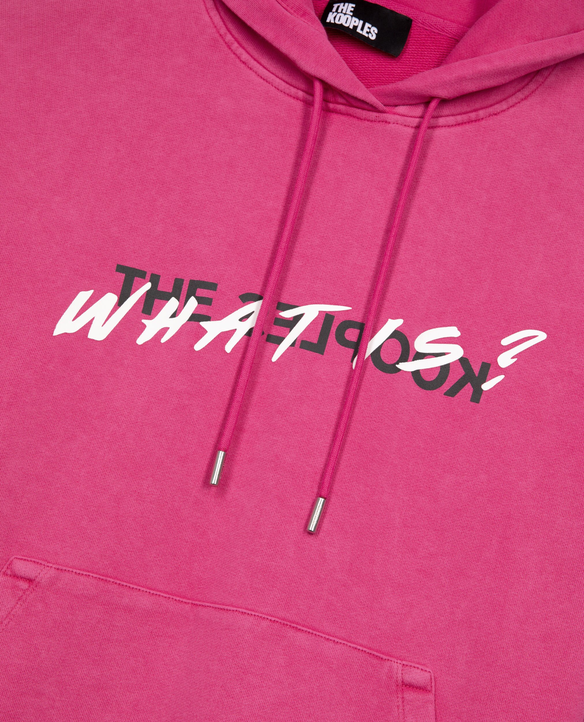 What is pink hooded sweatshirt, FUSHIA, hi-res image number null