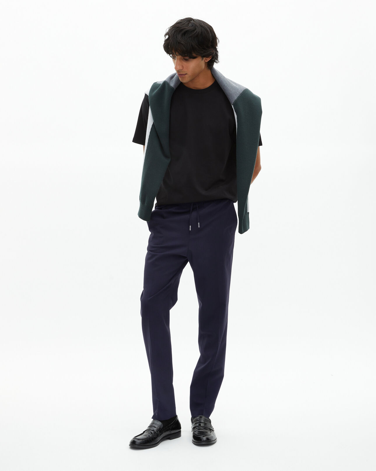 The Kooples H NAVY straight elasticated pants in navy wool