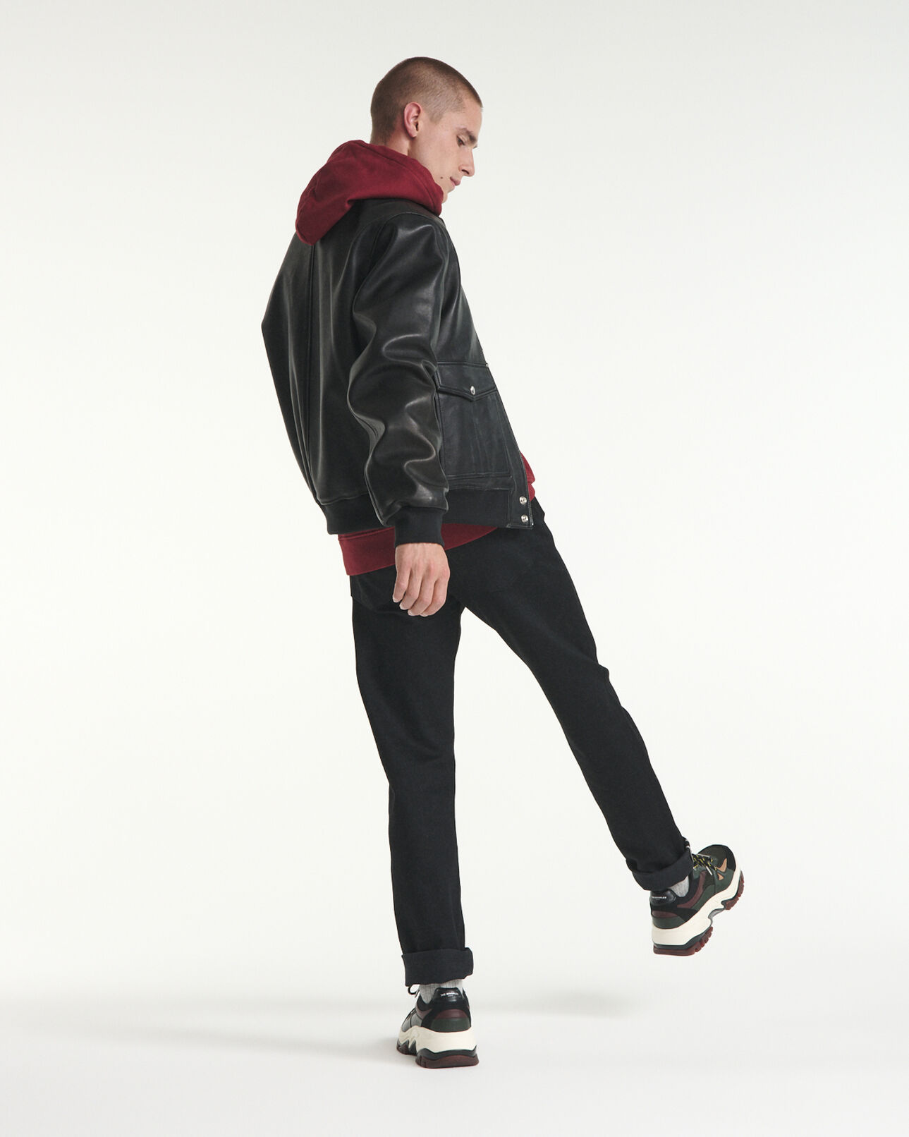The Kooples HOMME BLACK blouson cuir aviateur à col