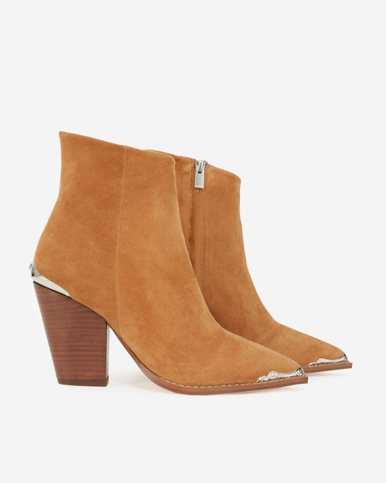 The Kooples FEMME CAMEL bottines camel à talons détail argenté