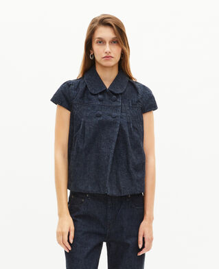 The Kooples FEMME BLUE ELECTRIC blouson manches courtes en denim bleu foncé