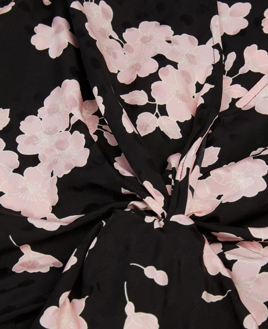 The Kooples FEMME BLACK / PINK top imprim&eacute; avec drap&eacute;