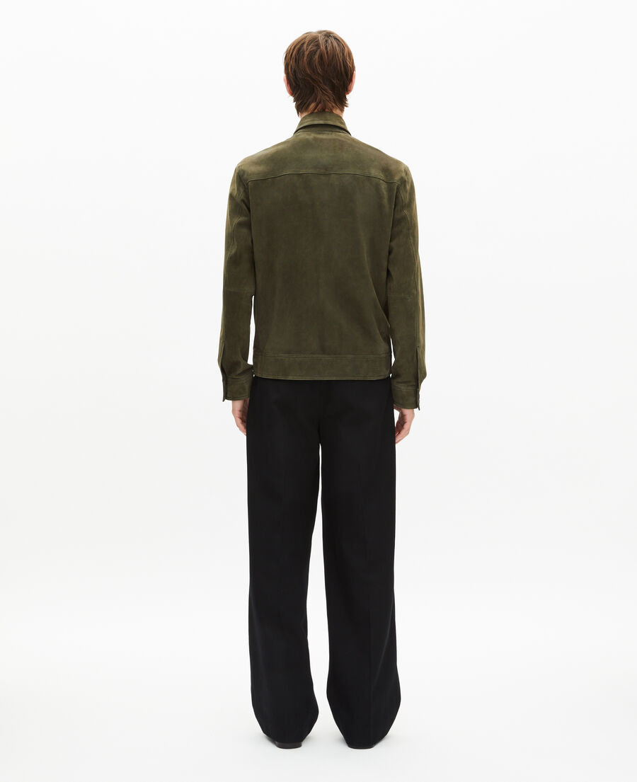 The Kooples MEN KAKI suede jacket with khaki offset zip
