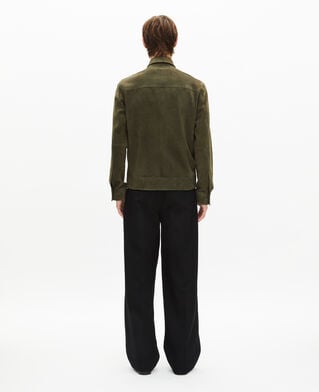 The Kooples MEN KAKI suede jacket with khaki offset zip