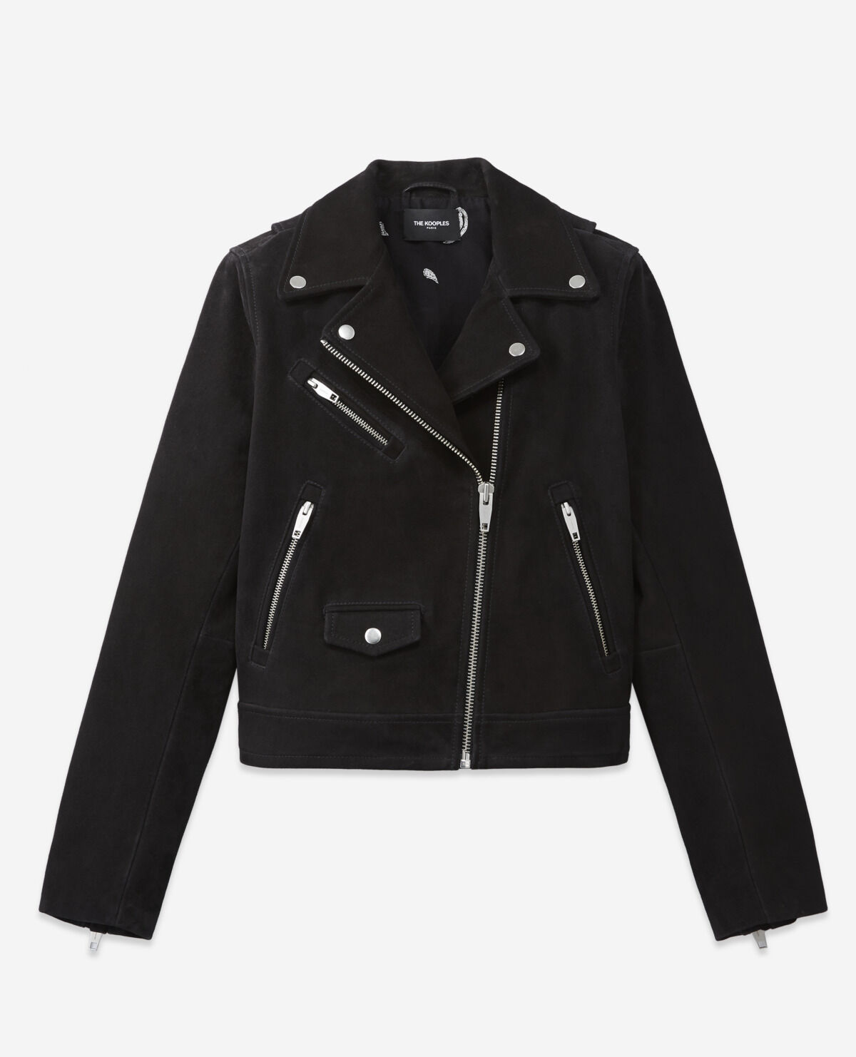 Suede leather zipped noir biker jacket