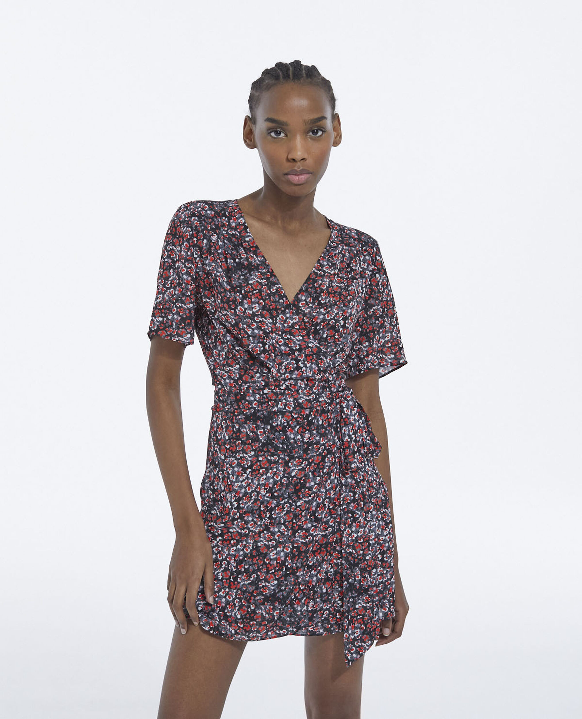 Short floral dress, BLACK - RED, hi-res image number null
