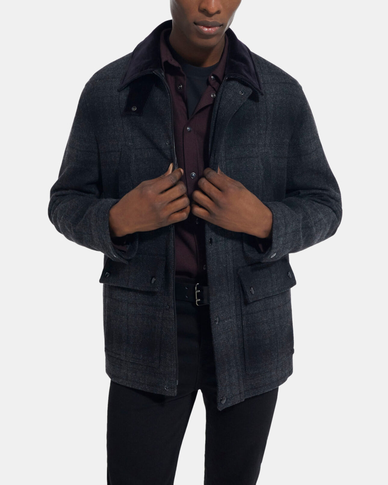 The Kooples MEN GREY BLACK gray checked jacket