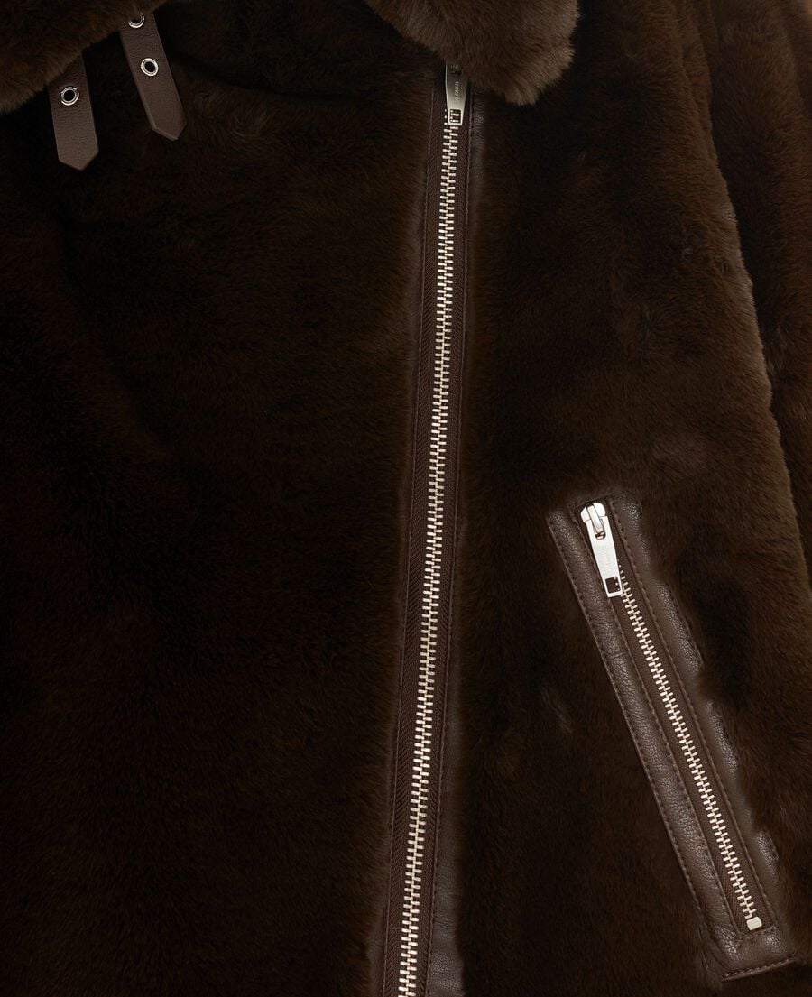 The Kooples F CHOCOLATE brown fur-effect aviator jacket