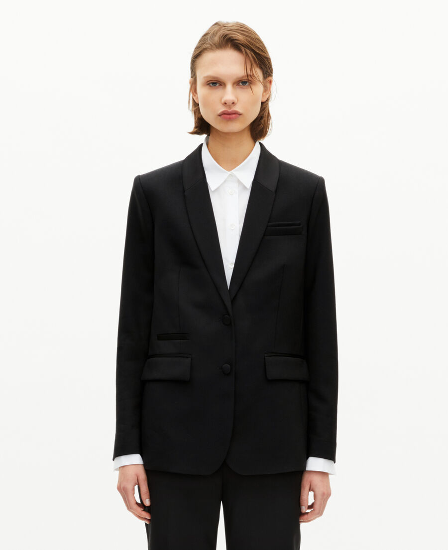 The Kooples FEMME BLACK veste tailleur détails satin noire