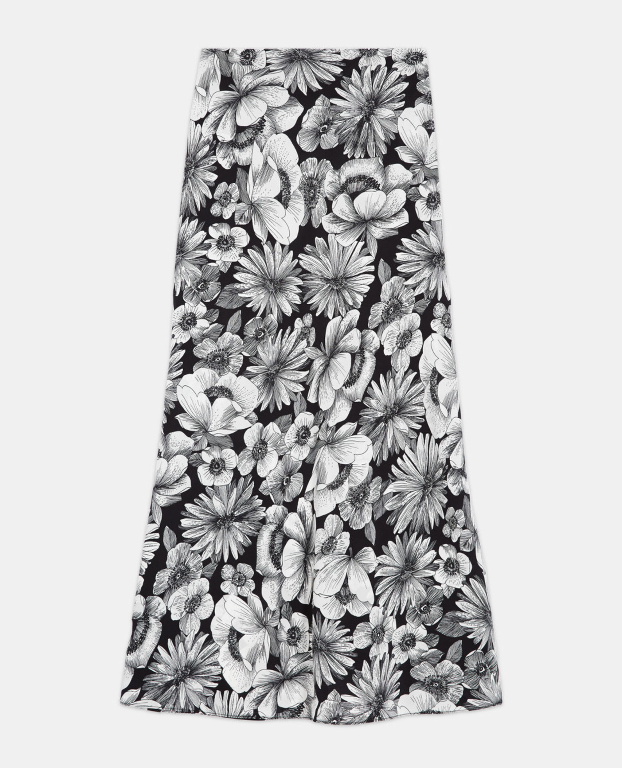 Falda larga seda estampado floral, BLACK WHITE, hi-res image number null