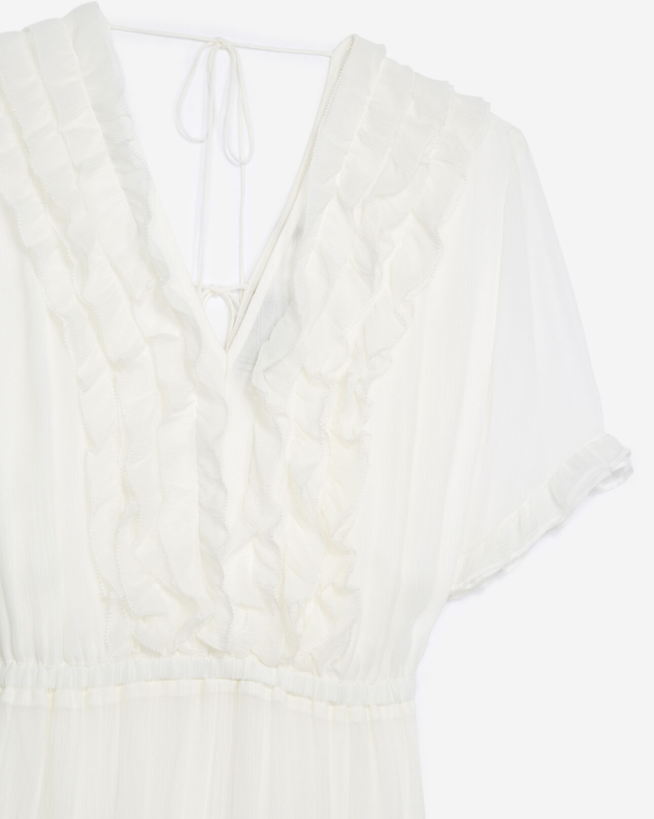The Kooples MUJER ECRU vestido largo blanco crudo escote v volantes