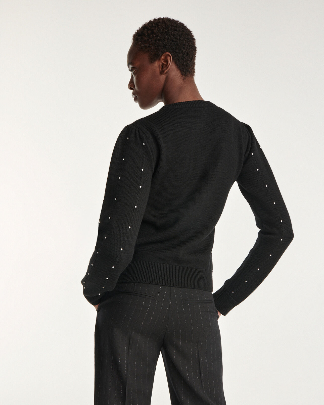 The Kooples WOMEN BLACK black sweater with gathering - stud detail