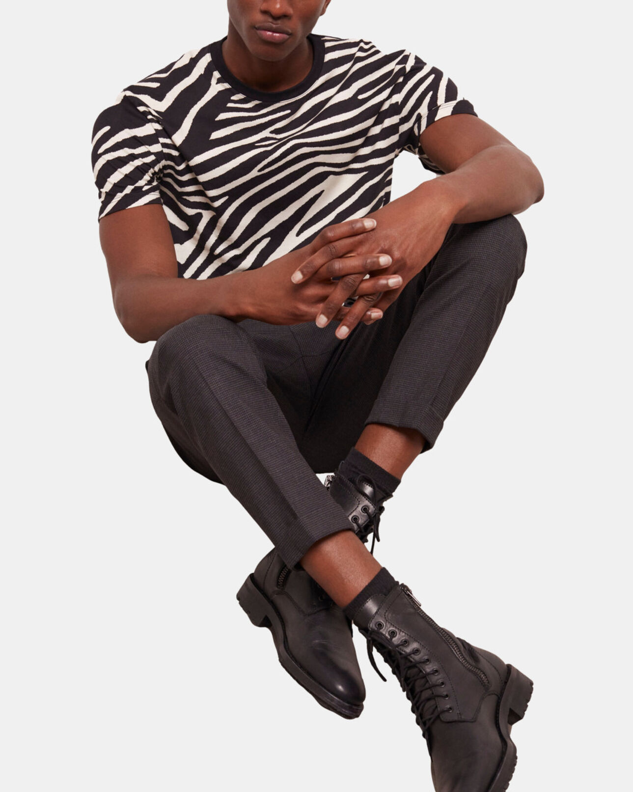 The Kooples MEN BLACK / WHITE men's zebra print t-shirt