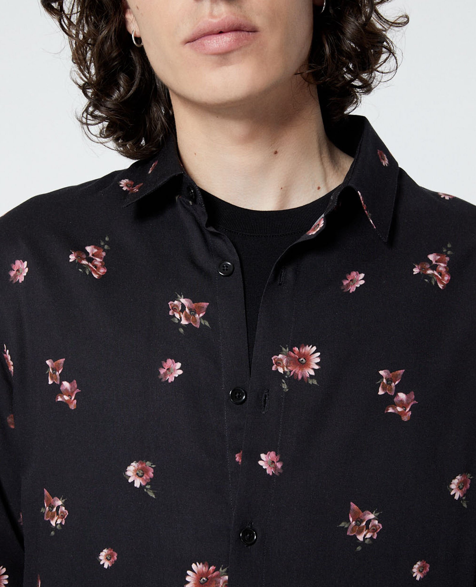 Chemise noire imprimée col classique, BLACK / PINK, hi-res image number null