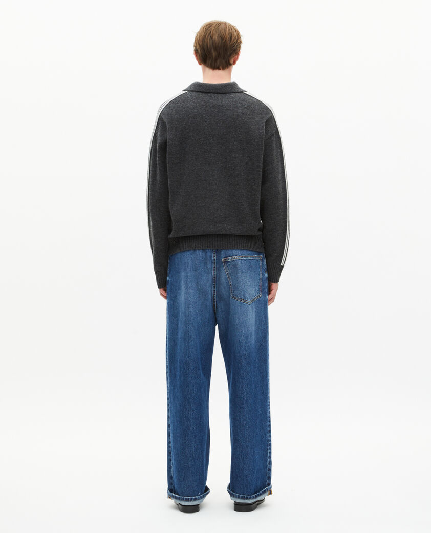 The Kooples HOMBRE GREY jersey de lana con cuello de polo y rayas grises en contraste