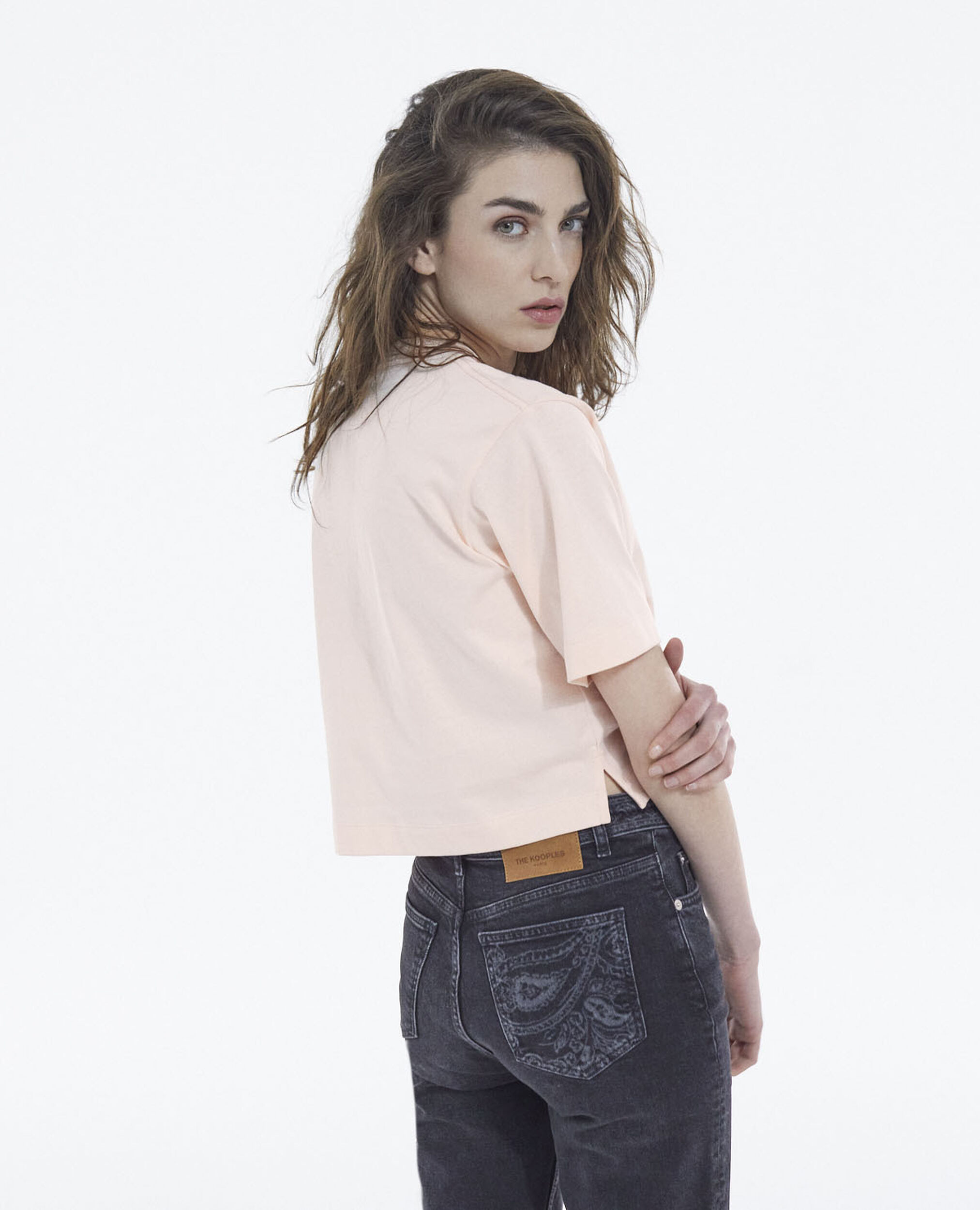 Pink cotton embroidered T-shirt w/ crew neck, BLUSH, hi-res image number null