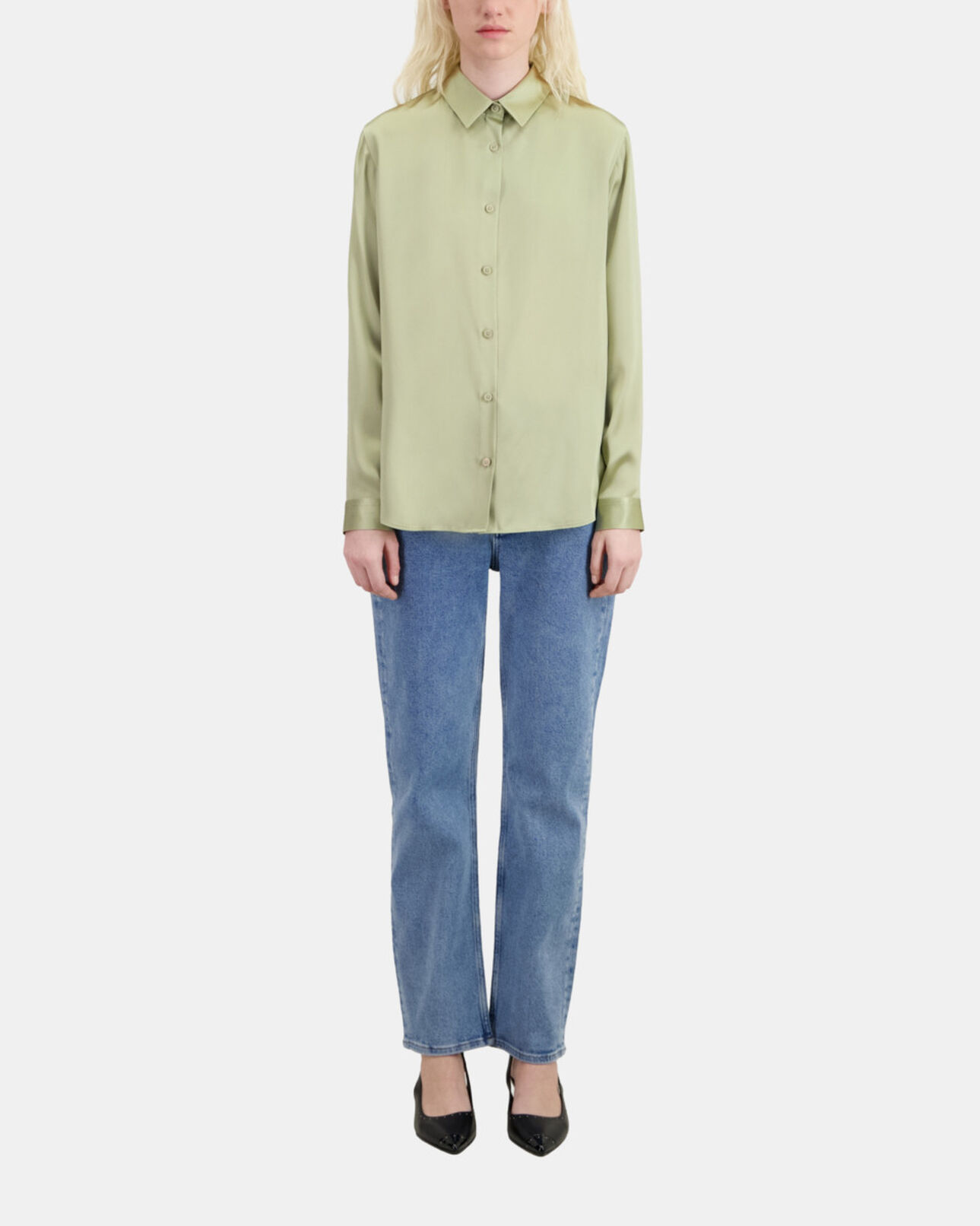The Kooples WOMEN KAKI GREY light green satin silk shirt