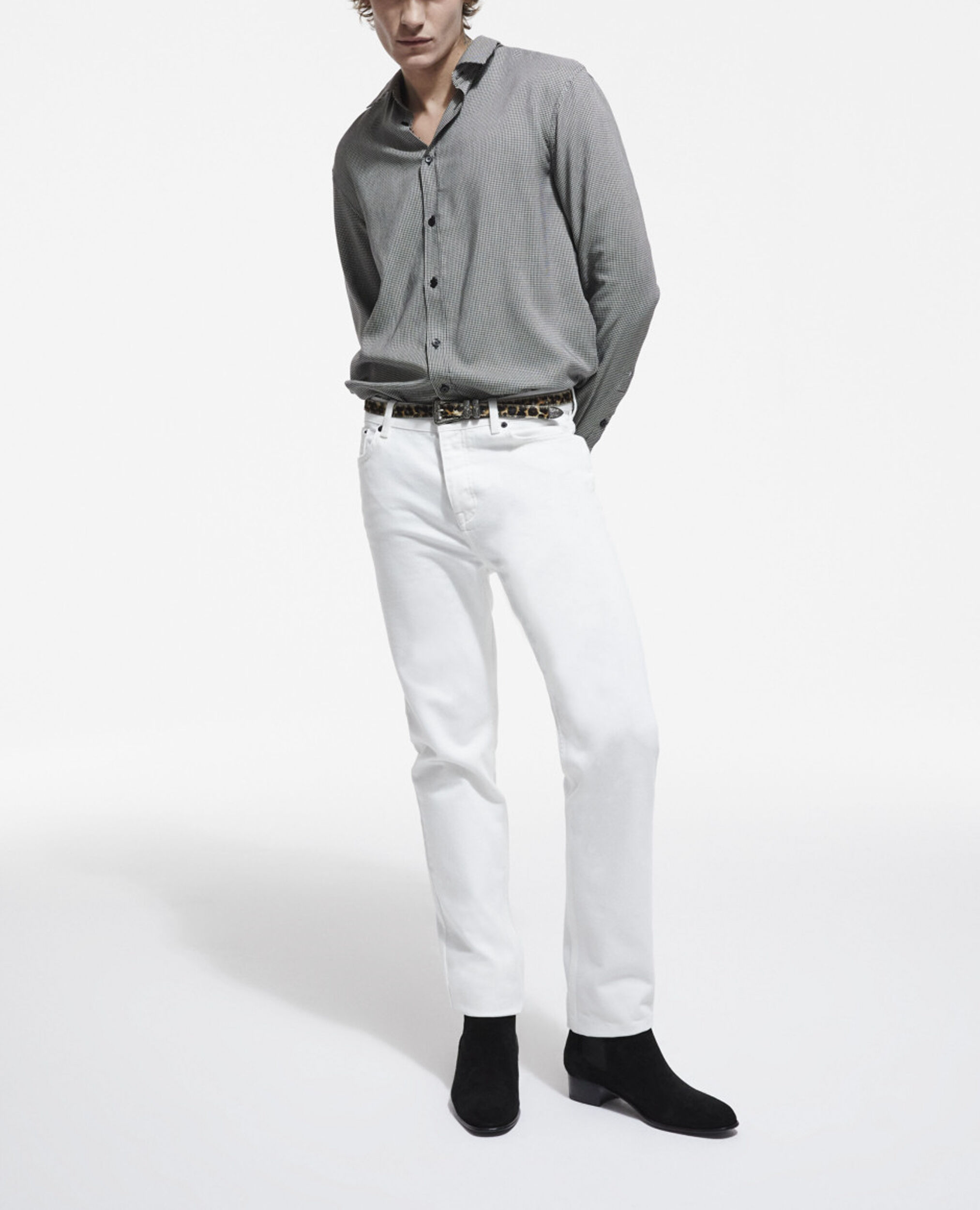 Chemise col classique imprimée, BLACK WHITE, hi-res image number null