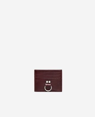 The Kooples FEMME BORDEAUX porte-cartes amelia en cuir craquel&eacute; bordeaux