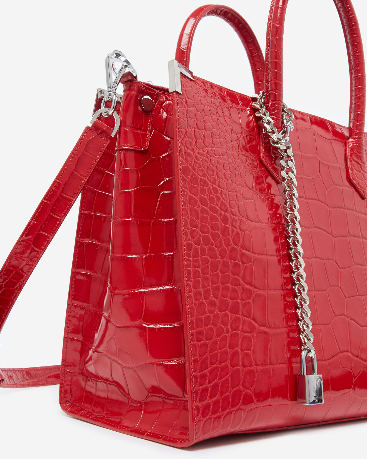 The Kooples WOMEN RED large red croco-print ming bag
